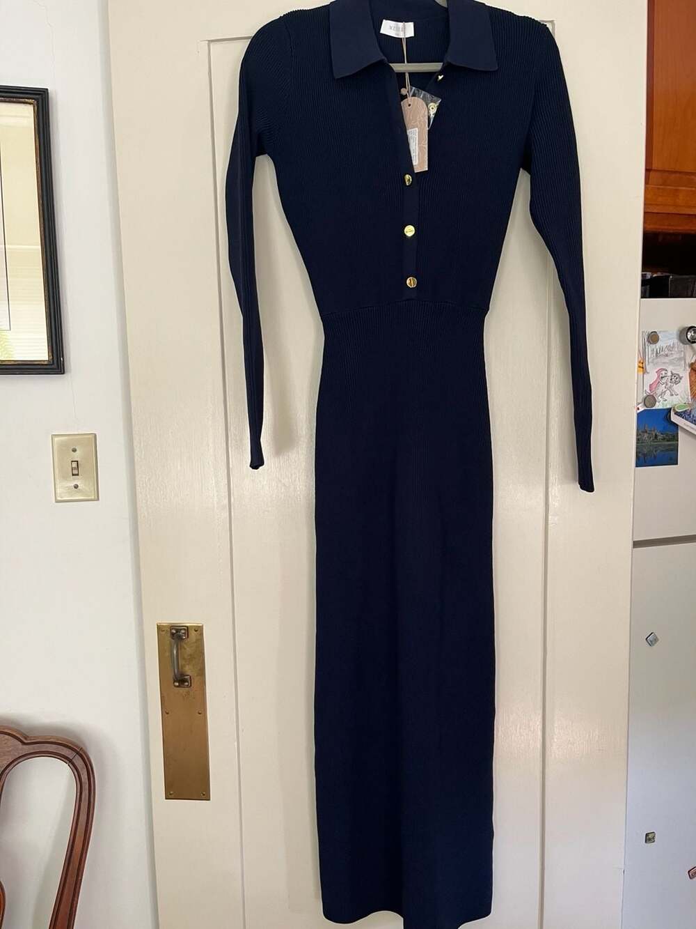 Meshki Abbey Buttoned Knit Midi Dress Size XXS Navy Blue New